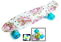 Penny board "Flowers". Сяючі колеса, Пенні борд з принтом, фото 3