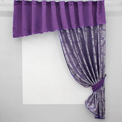 Кухонний комплект (270х170см.) шторка з ламбрекеном. Колір фіолетовий з бузковим. Код 097к 50-891