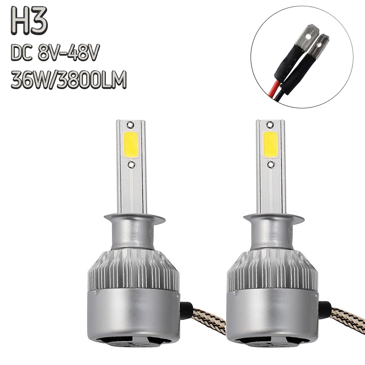 Автомобільні лампи C6 H3 LED Headlight 8V-48V 36W/3800Lm комплект автомобільних лід лампочок Н3