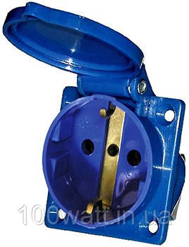 Розетка промислова щитова 2P+PE із заземленням з кришкою 16А 250V F173, фото 1