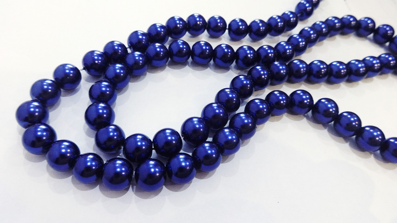 Намистини для рукоділля на волосіні (скло-перлини) 10 мм темно-сині, фото 1