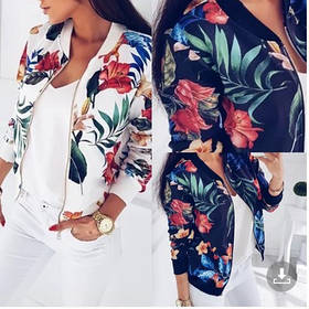 Жіноча накидка-бомбер з квітковим принтом