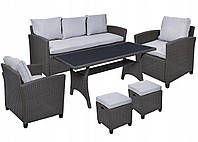 Набор садовой мебели Jumi MILANO техноротанг (стол, диван, 2 кресла та 2 пуфика) Серый