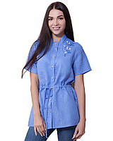 Блуза жіноча блакитна з льону з вишивкою