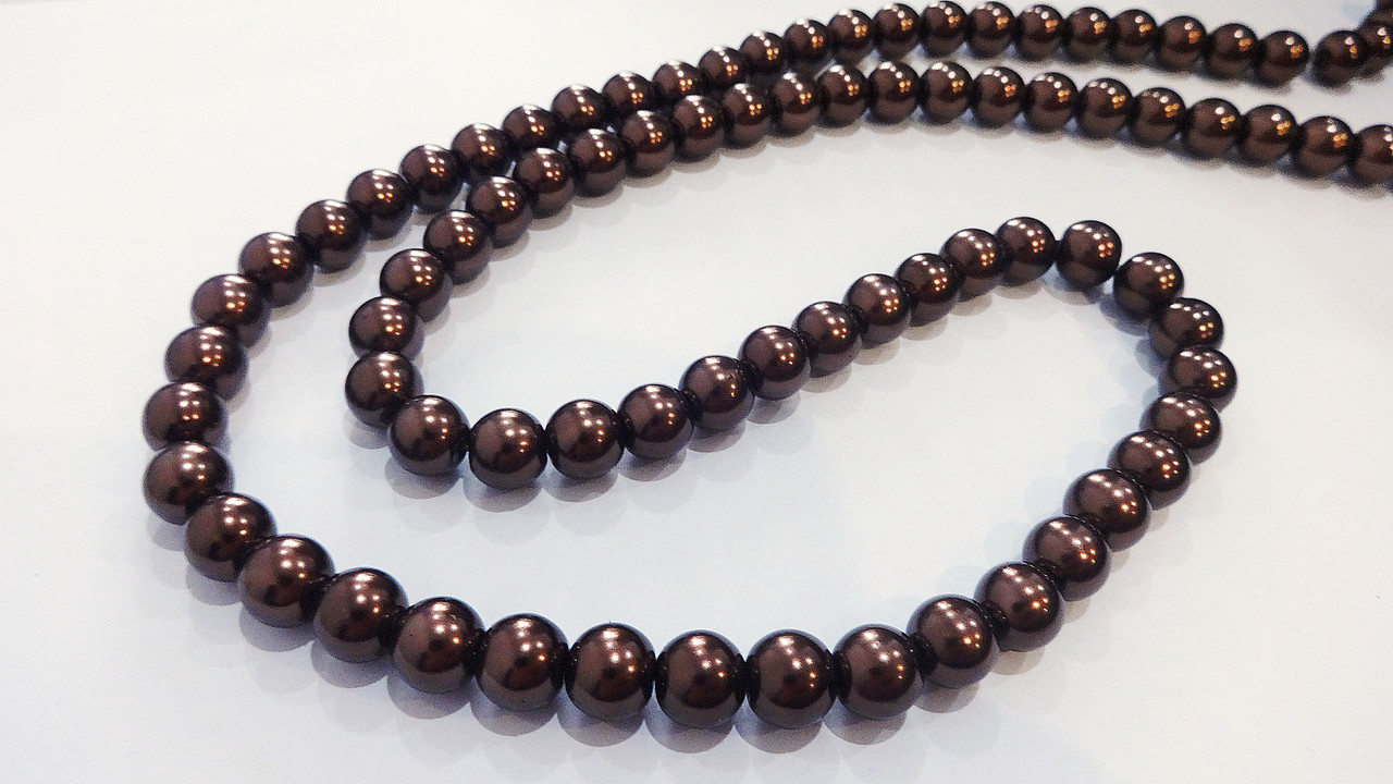 Бусини для рукоділля на волосіні (скло-перлині) 10 мм  коричневий, фото 1