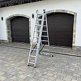 Драбина алюмінієва універсальна розкладна HIGHER 3х9 Стремянка Лестница складная 5.42м - 6.25м ПОЛЬША, фото 7