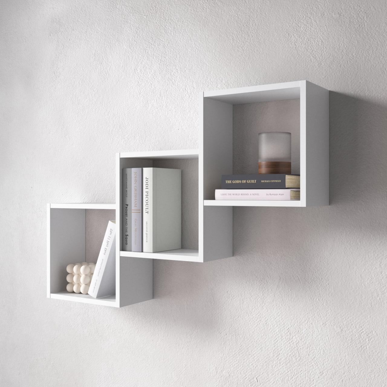 Полиця настінна VAYS M-13, на 3 комірки, ЛДСП, 98×18×66 см - для книг, декору, дому, вітальні, офісу, фото 1