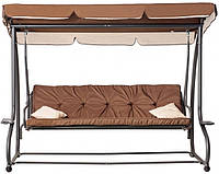 Качеля диван садовая коричневая уличная до 260 кг металлическая для отдыха с прочным навесом во двор
