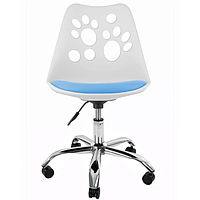 Кресло компьютерное удобное качественное современное белое с голубым сиденьем для сотрудников до 120 кг