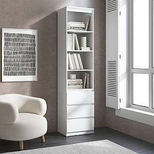 Пенал для книг VAYS R-25, з відкритими полицями та шухлядами, без ручок, ЛДСП, 50×40×211 см - для вітальні, спальні, офісу