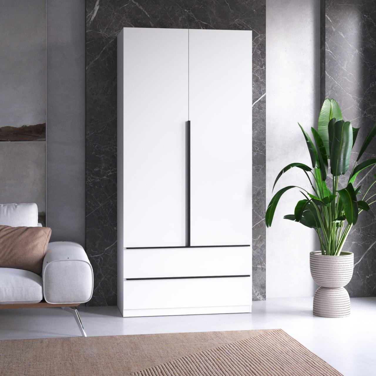 Шафа для одягу VAYS M-30, 2 шухляди, з штангою та полицями, ЛДСП, 100×50×220 см – для спальні, вітальні, передпокою, фото 1