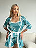 Жіноча піжама трійка Eliz кольору морської хвилі: халат, шорти та майка, фото 6