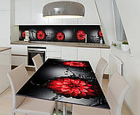 Наклейка 3Д виниловая на стол Zatarga «Георгины в воде» 600х1200 мм для домов, квартир, столов, кофейн, кафе