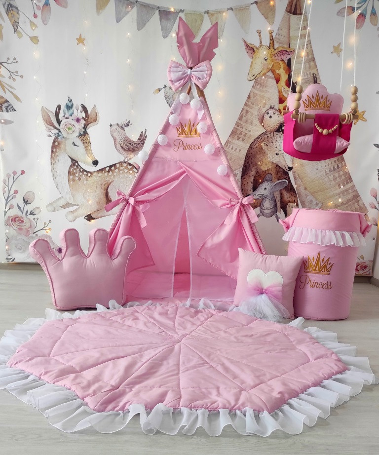Вігвам Принцеса + кошик для іграшок + підвісна гойдалка + додатковий коврик. Повний комплект !