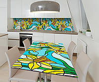 Наклейка 3Д виниловая на стол Zatarga «Витражи с нарциссами» 600х1200 мм для домов, квартир, столов, кофейн,