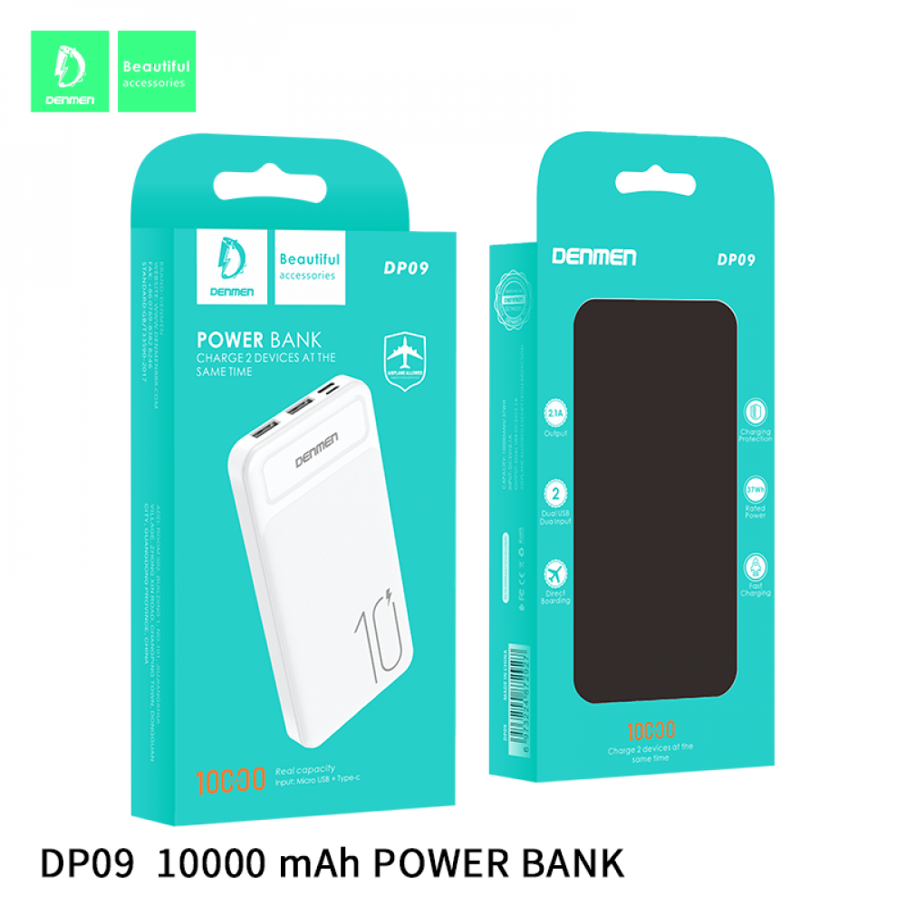 Зовнішній акумулятор Power Bank Denmen DP09 10000 mAh Чорний
