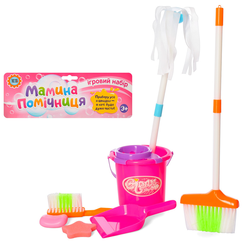 Дитячий ігровий набір для збирання (відро, щітка, швабра, віник) 556-19, фото 1