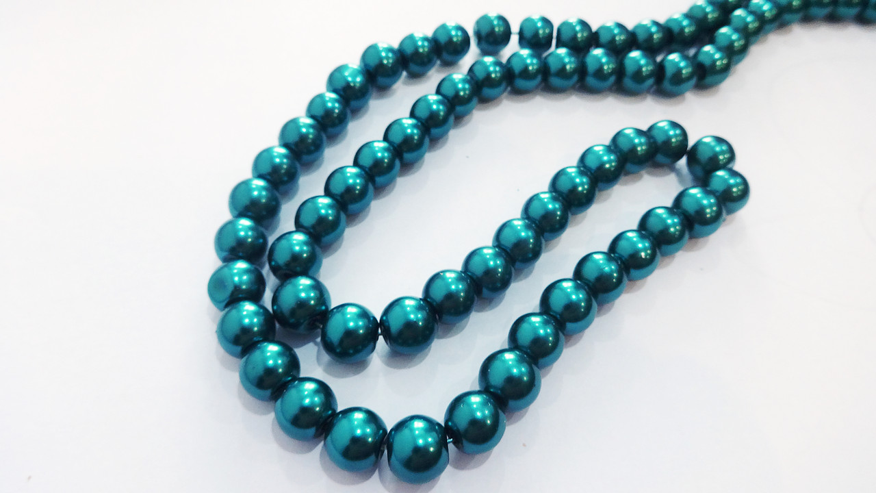 Бусини для рукоділля на волосіні (скло-перлині) 10 мм бірюзовий, фото 1