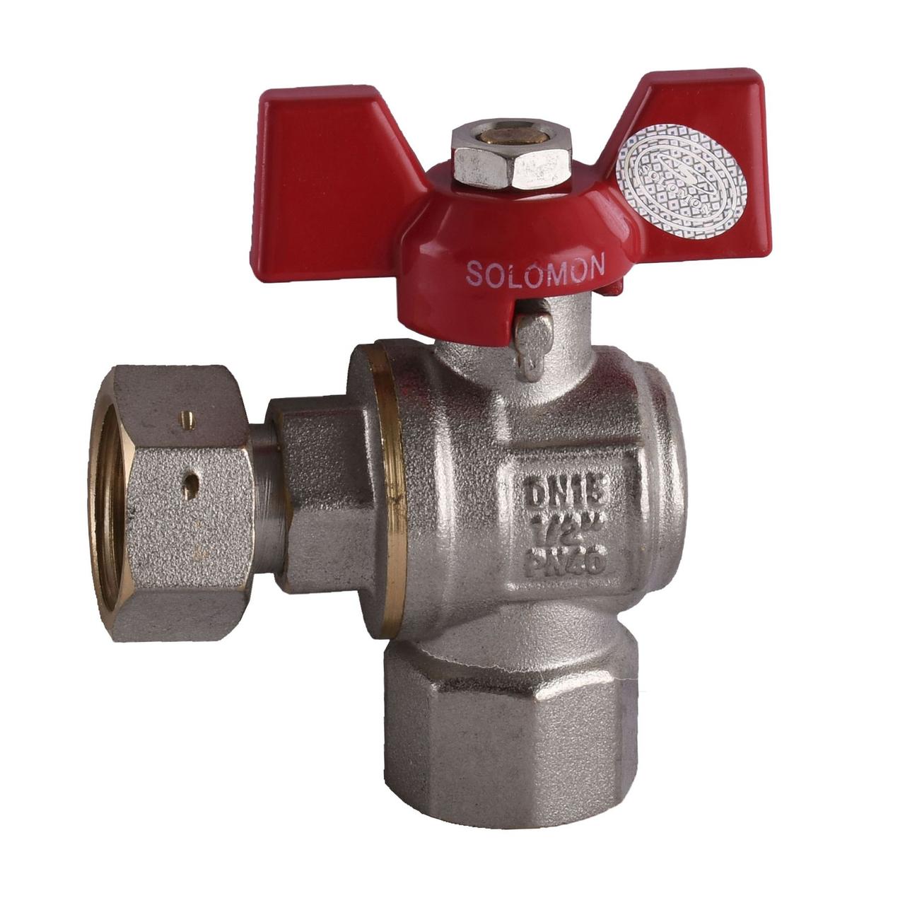 Кран кульовий кутовий з накидною гайкою Solomon 1/2" ВВ PN40 160401
