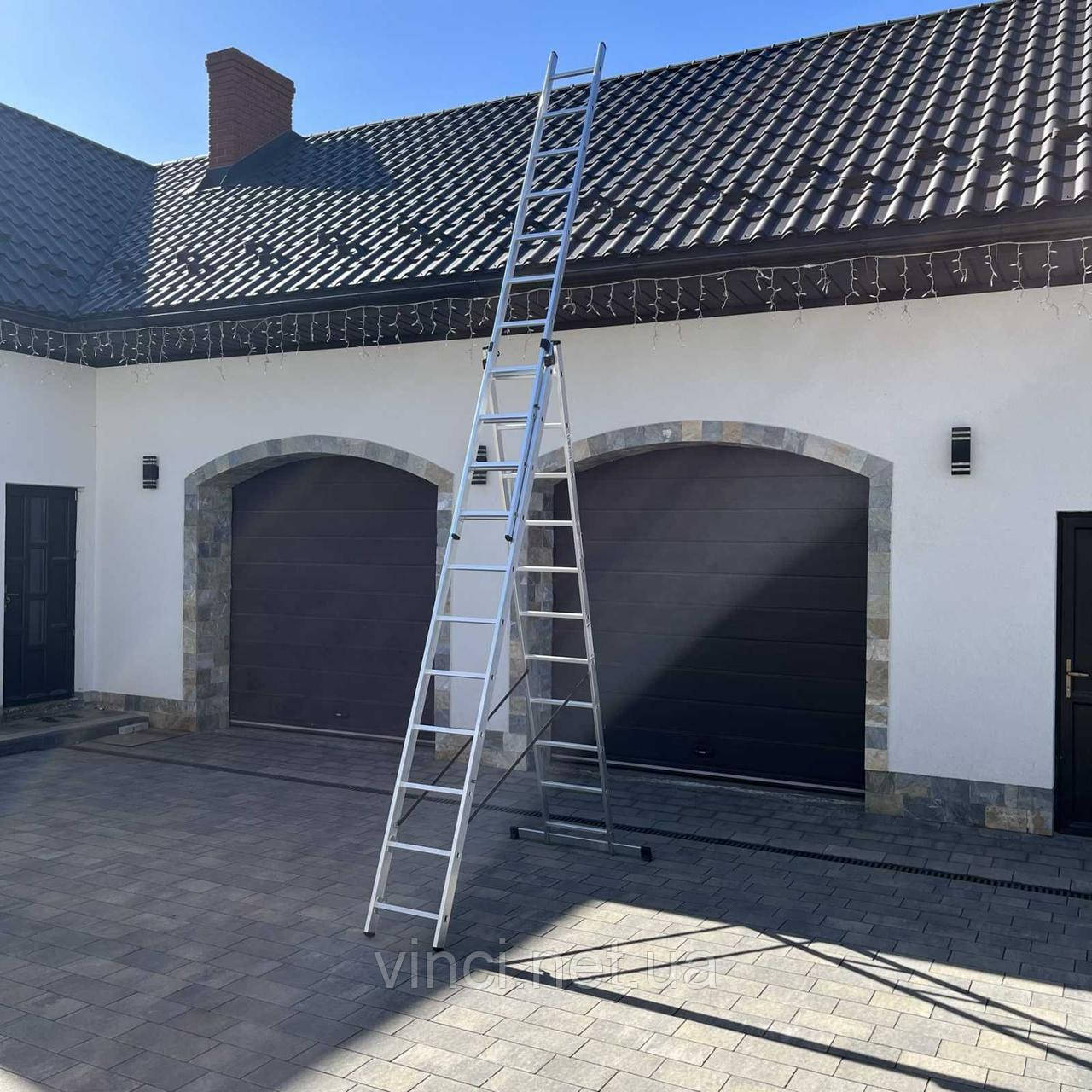 Драбина алюмінієва універсальна розкладна HIGHER 3х11 Стремянка Лестница складная 7.3м - 8.1м ПОЛЬША, фото 1