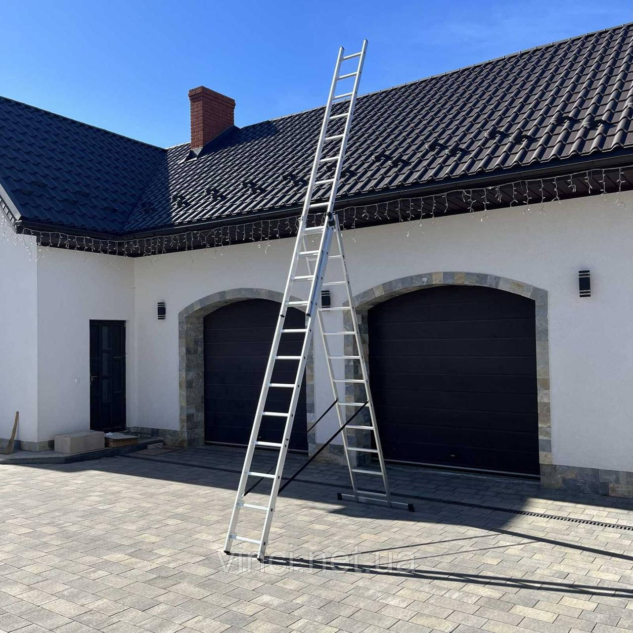 Драбина алюмінієва універсальна розкладна HIGHER 3х12 Стремянка Лестница складная 7.58м - 8.3м ПОЛЬША, фото 1