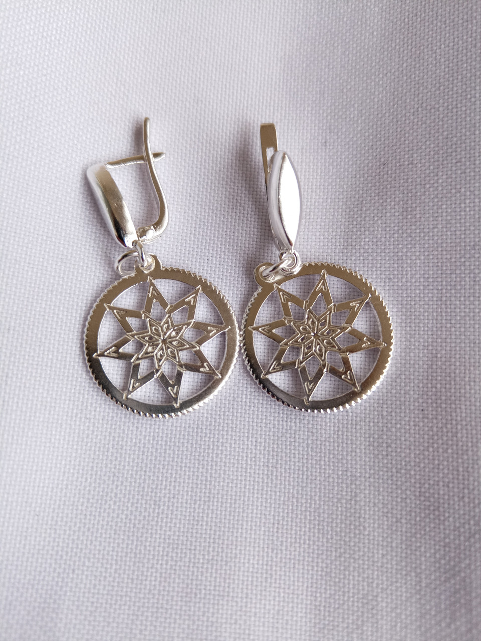 "Алатир Щит" сережки на англ. замках з срібла 925-ої проби, фото 1