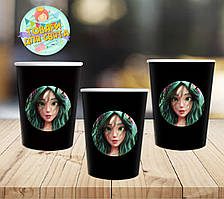 Стаканчики "Лісова Мавкa" чорні з круглою наклейкою (поштучно) одноразові