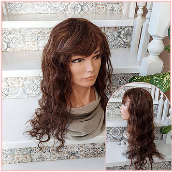 Перука довга з натурального волосся каскад каштановий мікс VICTORIA 18"- 4/30/27