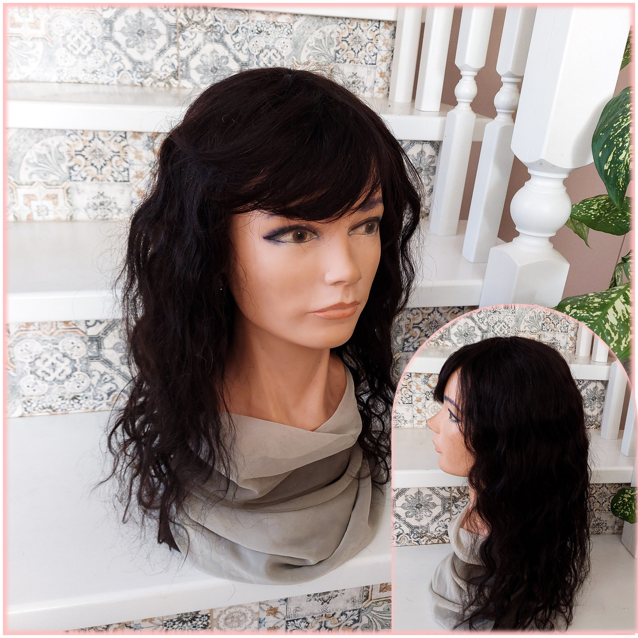 Перука довга з натурального волосся каскад темно-шоколадний VICTORIA 18"- 2, фото 1