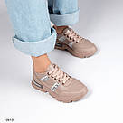 Шкіряні бежеві жіночі кросівки зі шнурками, фото 2