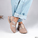 Шкіряні бежеві жіночі кросівки зі шнурками, фото 4