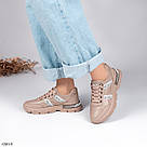 Шкіряні бежеві жіночі кросівки зі шнурками, фото 5