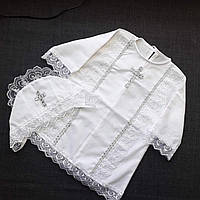 Детская одежда на крещение рубашка шапочка Крестильная шапочка чепчик кружевной 74-86р Крестильная рубашка Серебро
