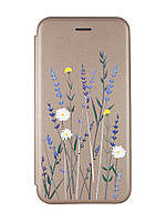 Чехол-книжка с рисунком для Xiaomi Redmi 9C/10A Золотой :: Полевые цветы (принт 270)