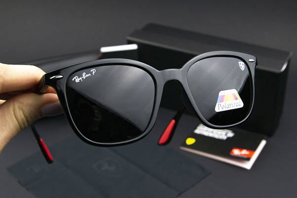 Сонцезахисні окуляри RAY BAN Ferrari поляризаційні UV400 (арт. P0223) чорні/глянсова оправа, фото 3