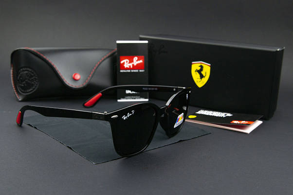 Сонцезахисні окуляри RAY BAN Ferrari поляризаційні UV400 (арт. P0223) чорні/глянсова оправа, фото 2