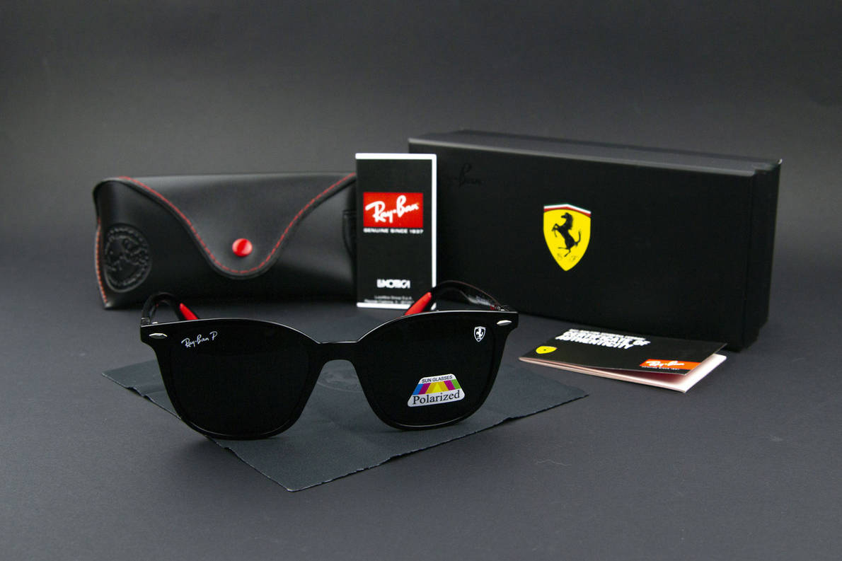 Сонцезахисні окуляри RAY BAN Ferrari поляризаційні UV400 (арт. P0223) чорні/глянсова оправа, фото 2