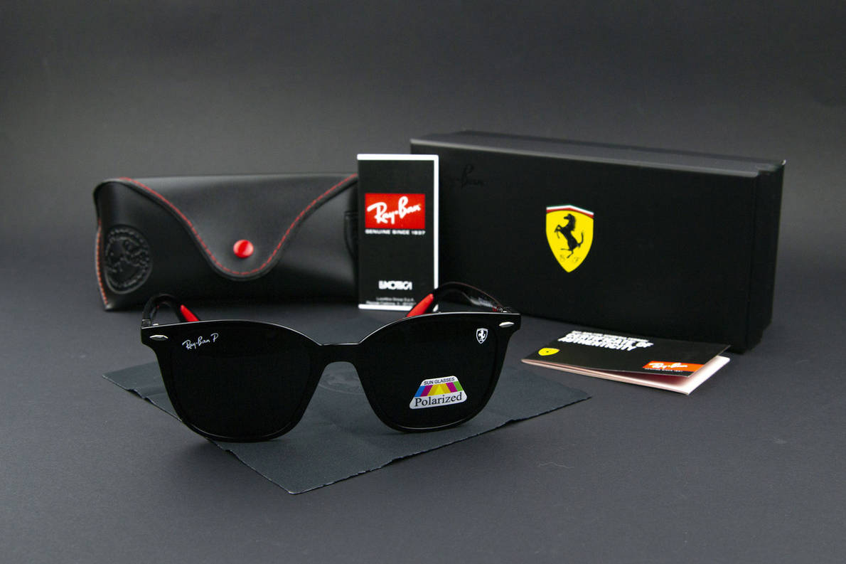 Сонцезахисні окуляри RAY BAN Ferrari поляризаційні UV400 (арт. P0223) чорні/глянсова оправа, фото 1