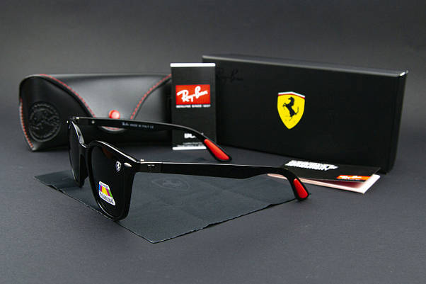 Сонцезахисні окуляри RAY BAN Ferrari поляризаційні UV400 (арт. P0223) чорні/глянсова оправа, фото 3
