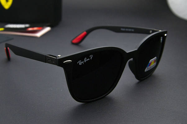 Сонцезахисні окуляри RAY BAN Ferrari поляризаційні UV400 (арт. P0223) чорні/матова оправа, фото 4