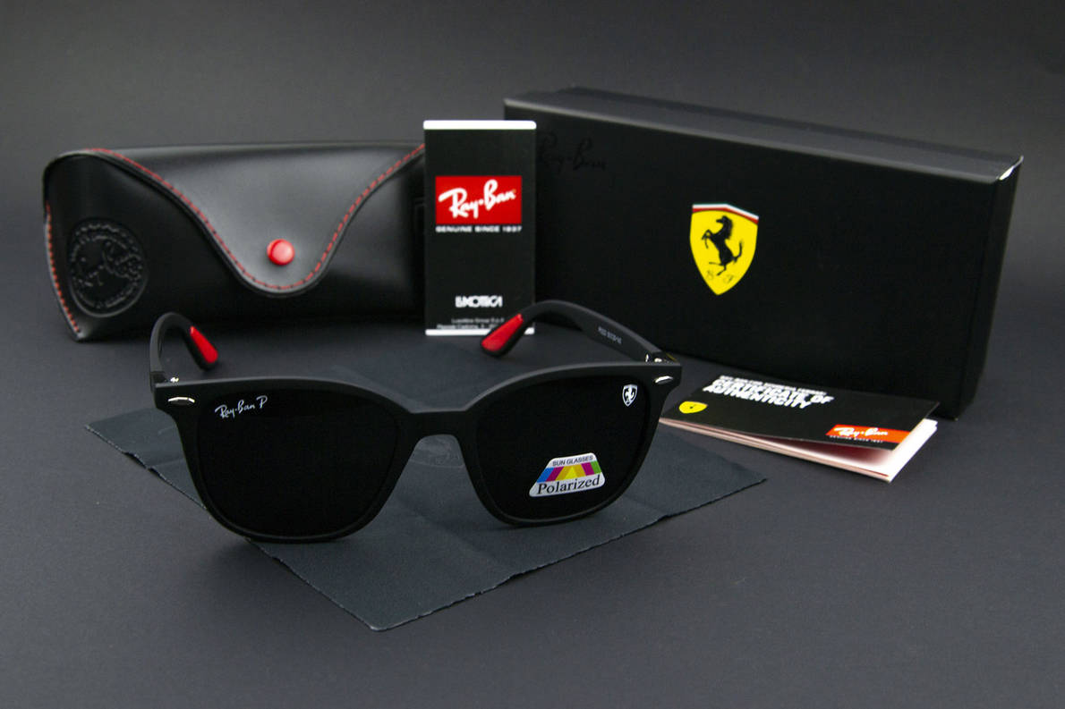 Сонцезахисні окуляри RAY BAN Ferrari поляризаційні UV400 (арт. P0223) чорні/матова оправа, фото 1