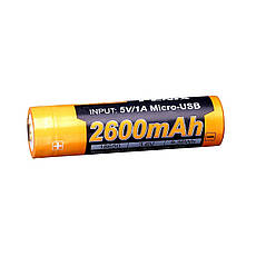 Акумулятор 18650 Fenix (2600 mAh) micro usb зарядка, фото 2
