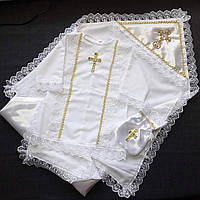 Крыжма для крестин 100% хлопок атлас с мешочком для локона и сорочкой 3в1 Полотенце для крещения ребенка