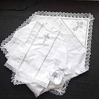 Крыжма для крещения с мешочком для локона атласным декором цвета серебра Полотенце для крещения