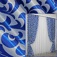 Комплект (2шт 1.5х2.8м) готовых штор, из ткани блэкаут коллекция "Вензель". Цвет синий. 097ш (Б) 30-416