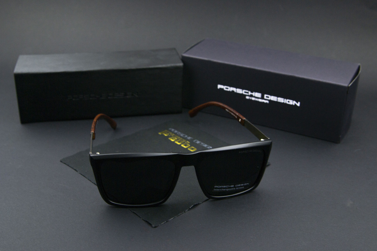Окуляри чоловічі сонцезахисні Porsche Design поляризаційні (арт. P824) дерев'яні завушники