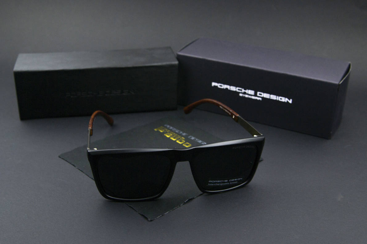 Окуляри чоловічі сонцезахисні Porsche Design поляризаційні (арт. P824) дерев'яні завушники, фото 1