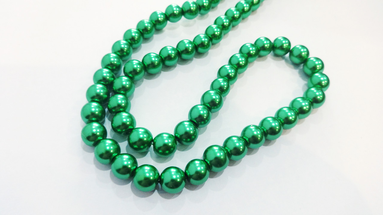 Бусини для рукоділля на волосіні (скло-перлині) 10 мм зелені, фото 1