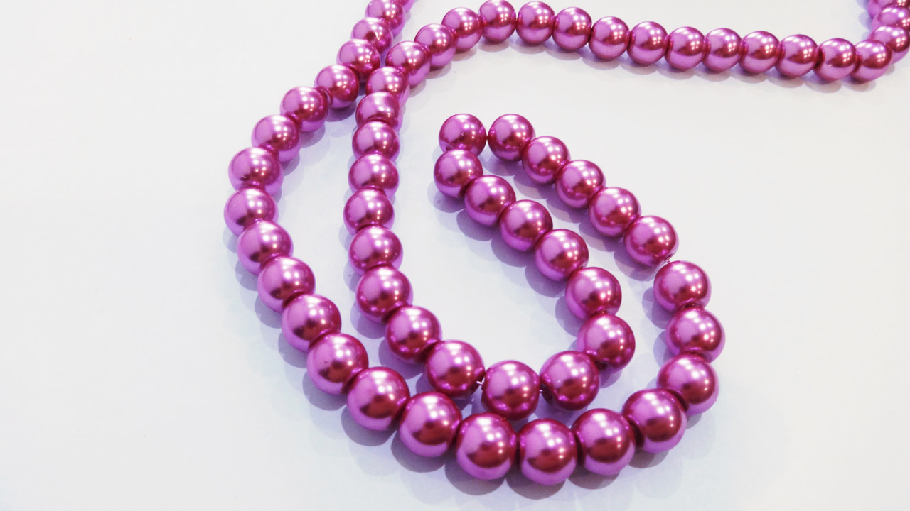 Бусини для рукоділля на волосіні (скло-перлині) 10 мм нас.рожевий, фото 1