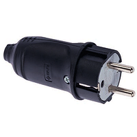 Вилка електрична пряма каучукова з заземленням 16А чорна F 48